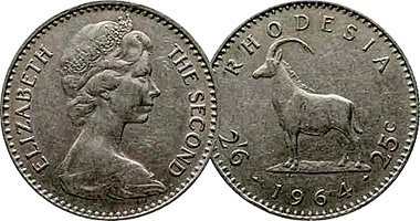 Rhodesia 25C 1964年
