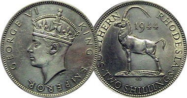 Rhodesia (Southern, Zimbabwe) 2 Shillings 1932 to 1954