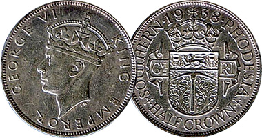 Rhodesia (Southern, Zimbabwe) Half Crown 1932 to 1954
