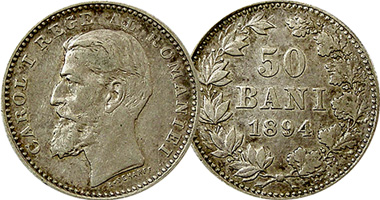 Romania 50 Bani 1884 to 1900