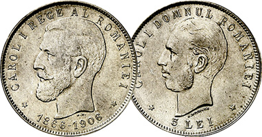 Romania 1 leu, 5, 20, and 100 Lei 1906