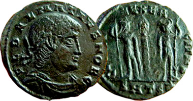 Ancient Rome Gloria Exercitus Bronze Coinage 330AD to 340AD