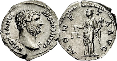 Ancient Rome Hadrian Denarius with Moneta or Italia 134AD to 138AD