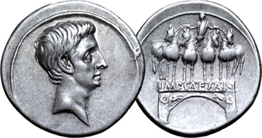Ancient Rome Octavian [Augustus] Denarius Commemorating the Battle of Actium 30BC and 29BC