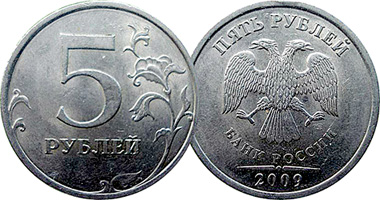 Russia 1, 2, and 5 Roubles 2009 to 2012