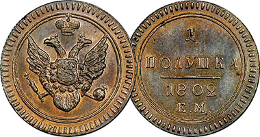 Russia Denga, Polushka, Kopek (Novodels) 1801 to 1850