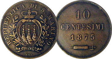San Marino 5 and 10 Centesimi 1864 to 1938