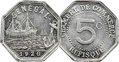 Senegal 5, 10, 25, and 50 Centimes 1920