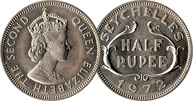 Seychelles Rupee and Half Rupee 1939 to 1974