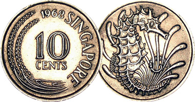 Singapore 10 Cents (with Seahorse) 1967 to 1985