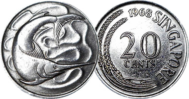 Singapore 20 Cents 1967 to 1985