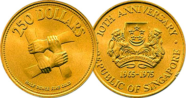 Singapore 10th Anniversary Gold Coins 1975