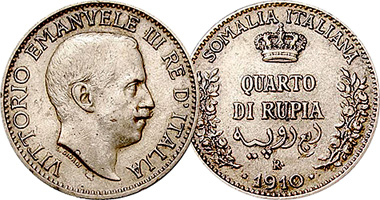 Somalia (Italian) 1/4, 1/2, and 1 Rupia 1910 to 1921