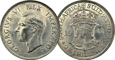 South Africa 2 and 2 1/2 Shilling 1923 to 1960