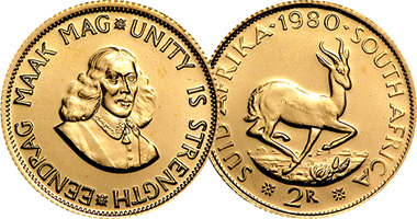 Coin Value: South Africa 1 Rand and 2 Rand Gold 1961 to 1983