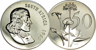 South Africa 50 Cents 1965 to 1990