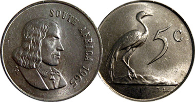 South Africa 5 Cents 1965 to 1982