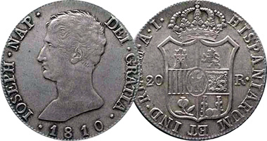 Spain 1, 2, 4, 10, and 20 Reales 1808 to 1813