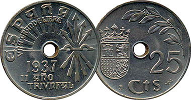 Spain 25 Centimos 1937