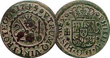 Spain 1, 2, and 4 Maravedis 1718 to 1746