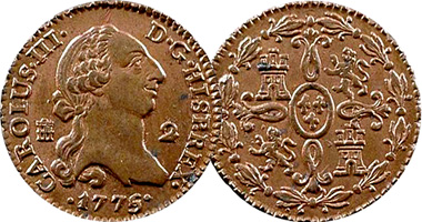 Spain 1, 2, 4 and 8 Maravedis (Carol III and IIII) 1770 to 1808
