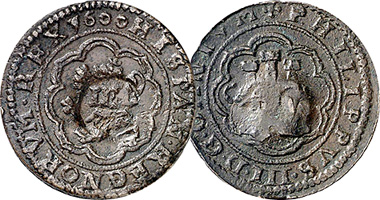 Spain 2 and 4 Maravedis Countermarked 12 Maravedis 1598 to 1602