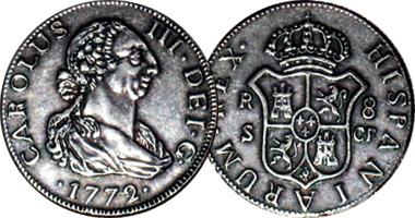 Spain 1/2, 1, 2, 4, and 8 Reales (Counterfeit) 1772 to 1788