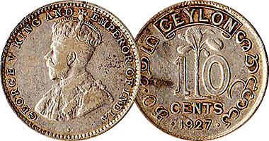 Ceylon Sri Lanka 10, 25, and 50 Cents 1892 to 1942