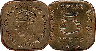 Ceylon Sri Lanka 5 Cents 1891 to 1951