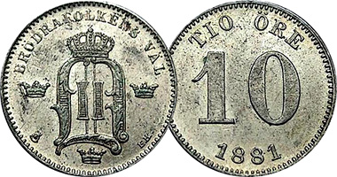 Sweden 10 Ore 1880 to 1907