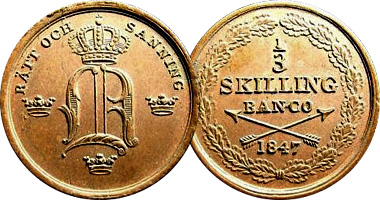 Sweden 1/6 and 1/3 Skilling 1844 to 1855