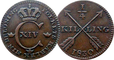Sweden 1/4, 1/2 and 1 Skilling 1819 to 1830