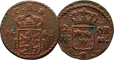 Sweden 2 Ore 1661 to 1665