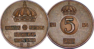 Sweden 1, 2 and 5 Ore 1952 to 1971