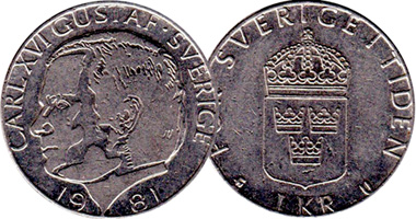 Sweden 1 Krona 1976 to 2000