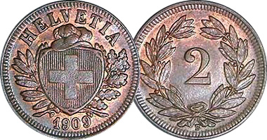 Switzerland 1 and 2 Rappen 1850 to 1946