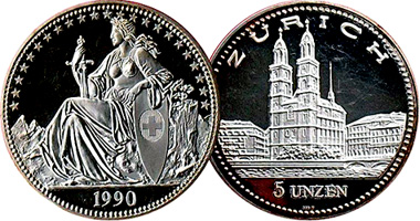 Switzerland (Helvetia) Unzen Bullion Coins 1980 to Date