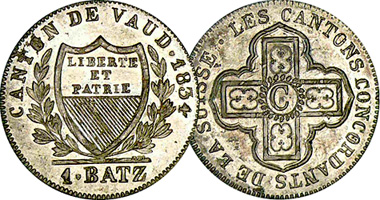 Switzerland (Vaud) 1 and 5 Batzen 1826 to 1834