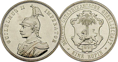 East Africa German (Tanganyika) 1/4, 1/2, 1, and 2 Rupien 1890 to 1902