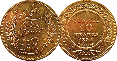 Tunisia 10 and 20 Francs 1891 to 1928
