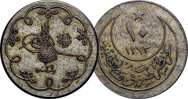 Coin Value: Turkey 5 and 10 Para (AH1293) 1899 to 1904
