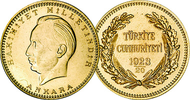 Turkey 25, 100, 250, and 500 Kurus 1943 to Date