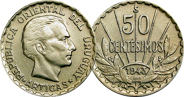 Uruguay 50 Centesimos Artigas 1943