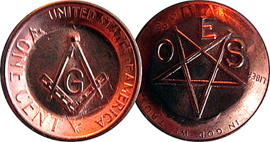 US Cent with Masonic Counterstamp 1959 to Date