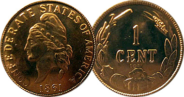 US Confederate States 1 Cent (Counterfeit) 1861 and 1862