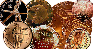 US Copper Rounds (1/2, 1, and 5 Avoirdupois Ounces)