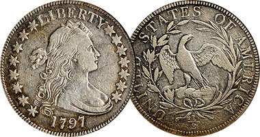 US Draped Bust Half Dime, Dime, Quarter, Half, and One Dollar (Small Eagle) (Fakes are possible) 1795 to 1798