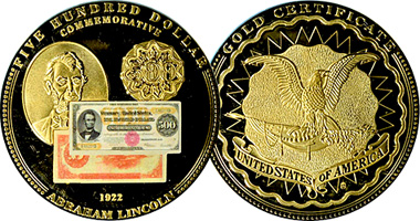 US $500 Gold Certificate Commemorative 1922