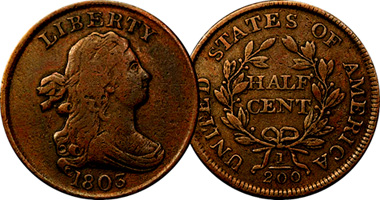 US Draped Bust Half Cent 1800 to 1808