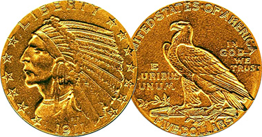 US Quarter Eagle $2.50 and Half Eagle $5 Indian Gold Piece (Fakes are possible) 1908 to 1929